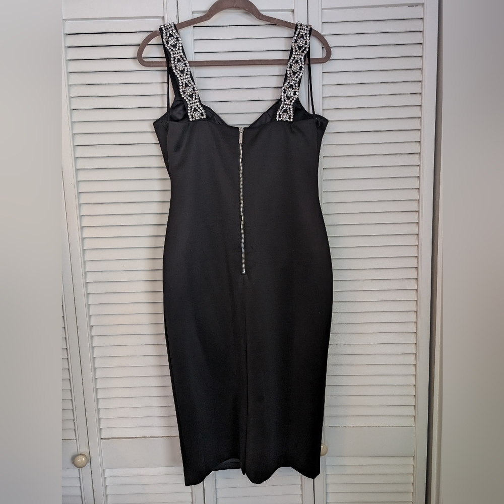 TED BAKER Mally Embellished Rhinestones Strap Bodycon Black Dress NWT Size 4 - Picture 6 of 15